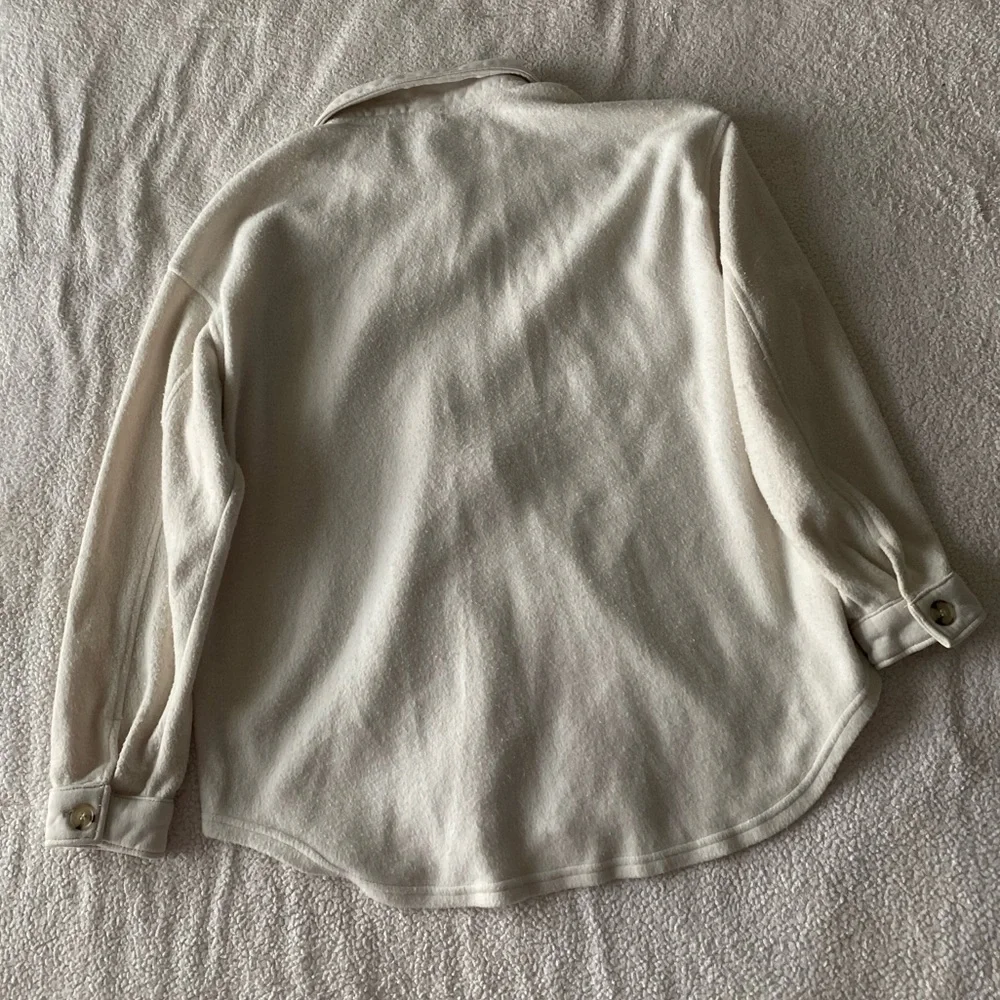 Wonderly Cream Fleece Shacket Button Up Jacket Size L - Picture 4 of 4